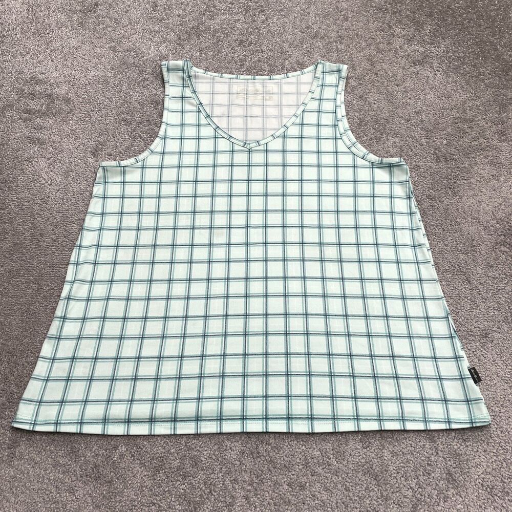 Eddie Bauer Sleepwear Tank Top Womens XL Gren White Check Plaid Soft Stretch